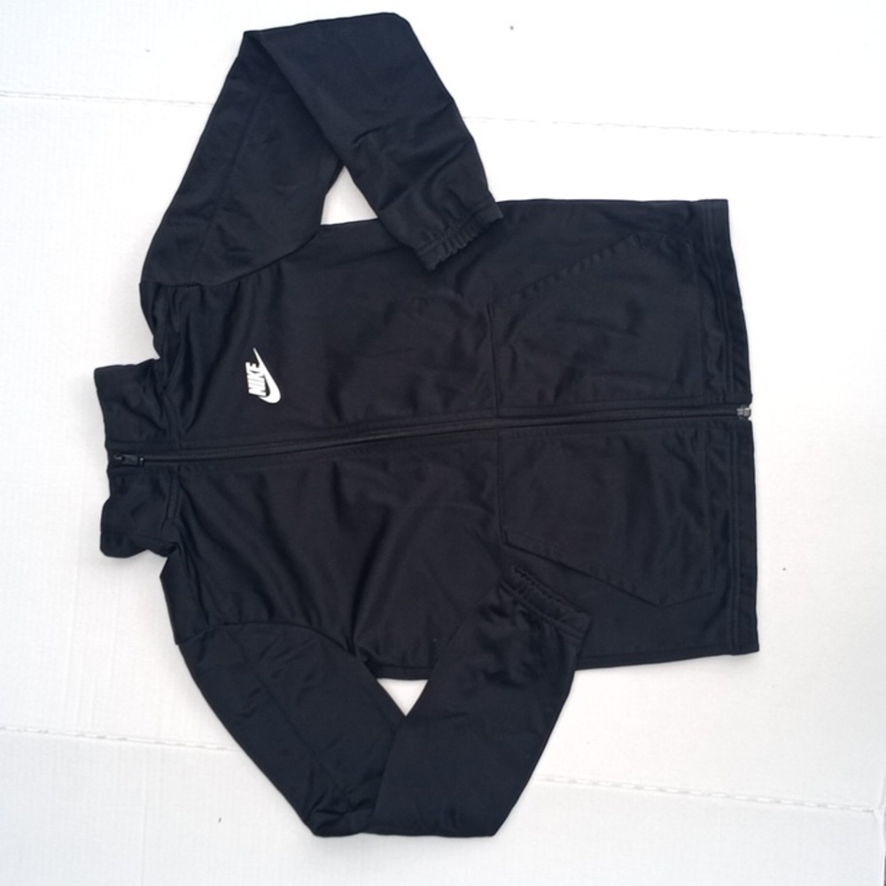 Medium Kids Black Nike Track Jacket Black Full Zip Long Sleeve Athletic Pockets
